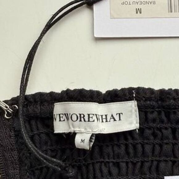 NWT WeWoreWhat Smocked Bandeau Top Sleeveless Zip Hook Eye‎ Back Closure M Black - Picture 10 of 16